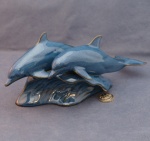 Two Dolphins Blue Glazed